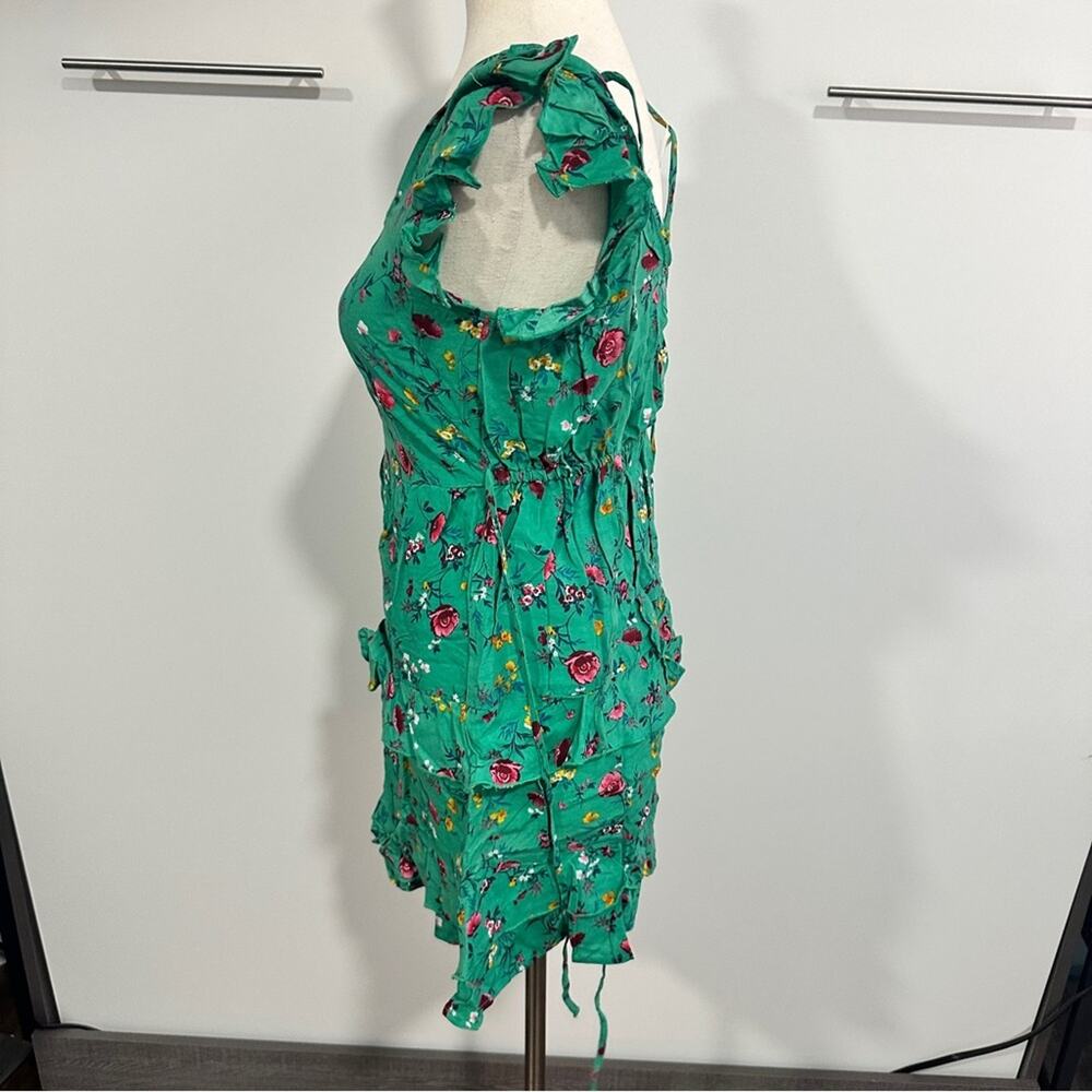 Lottie & Holly S Green Floral Tiered Mini Dress Tropical Resort Coquette - Picture 4 of 14